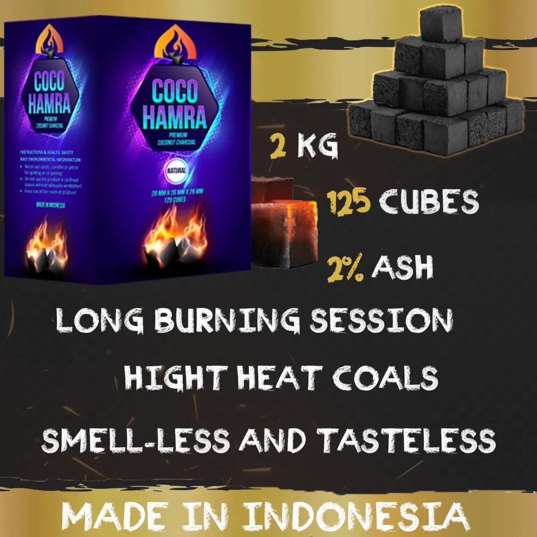 Coco Hamra Coconut Charcoal Cubes 26mm 125 Count 2KG