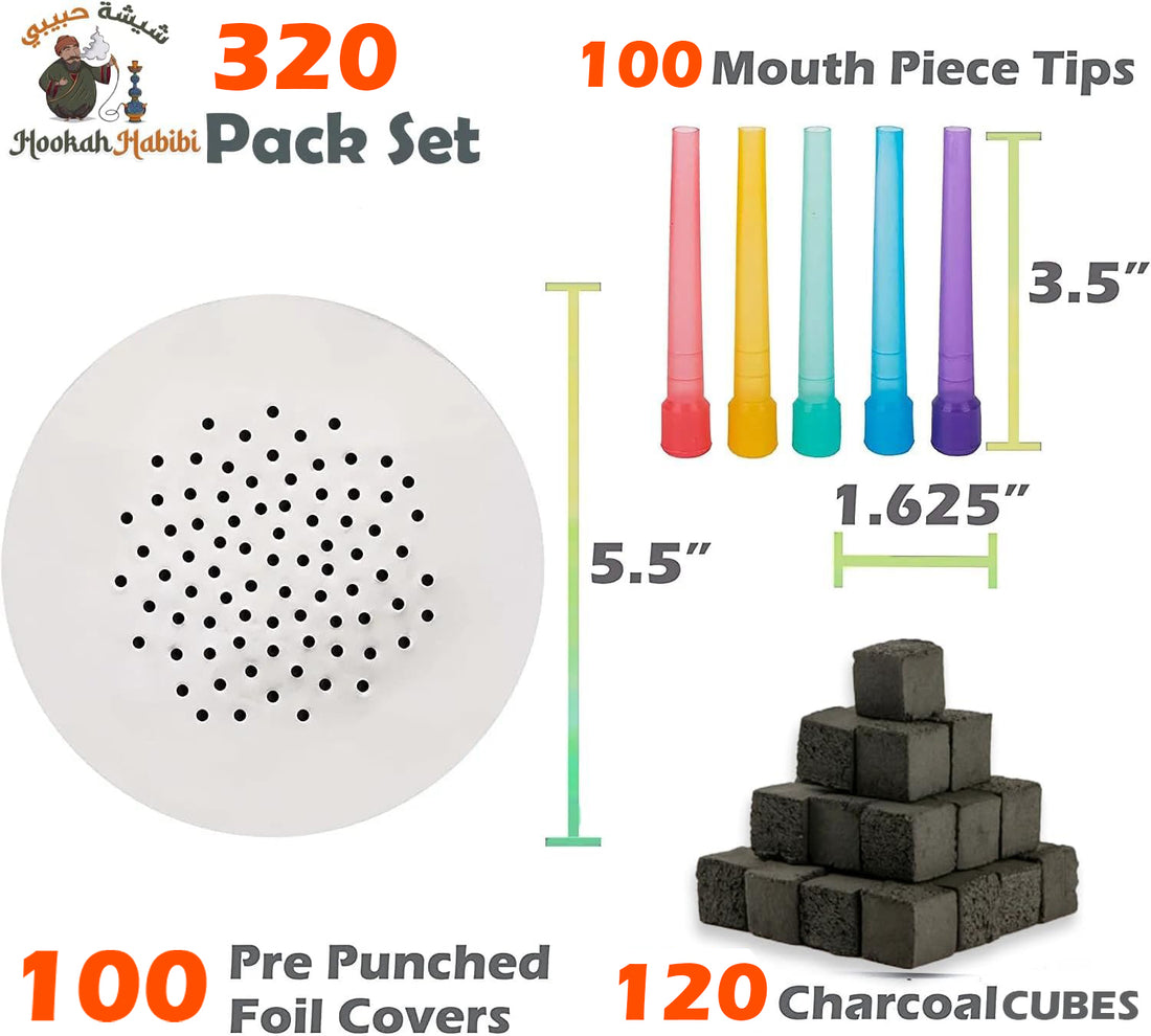 Coco Nara Hookah Charcoal Cubes Hookah Foils Mouth tips combo pack