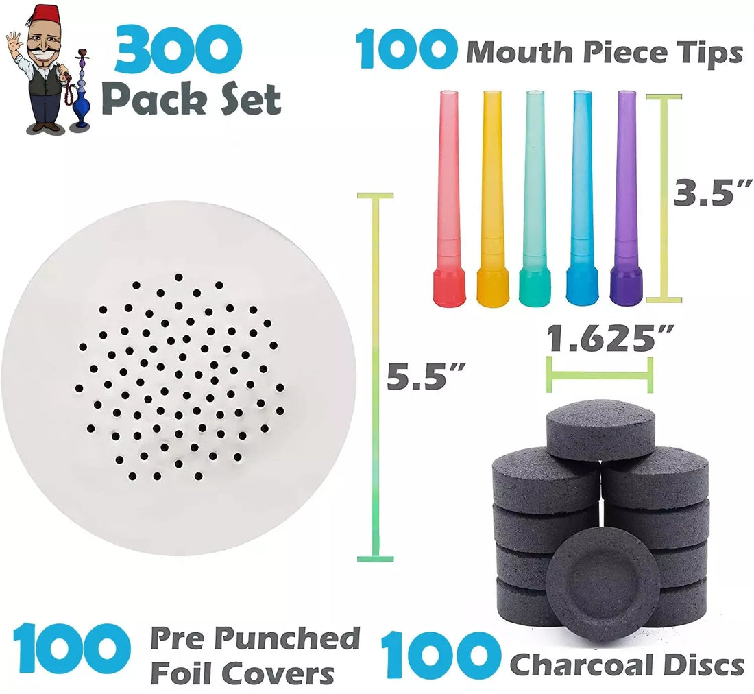 Hookah Starter Kit: 100 Starlight 33mm Instant Light | 100 Foils | 100 Mouth Tips ( 3 Pack )