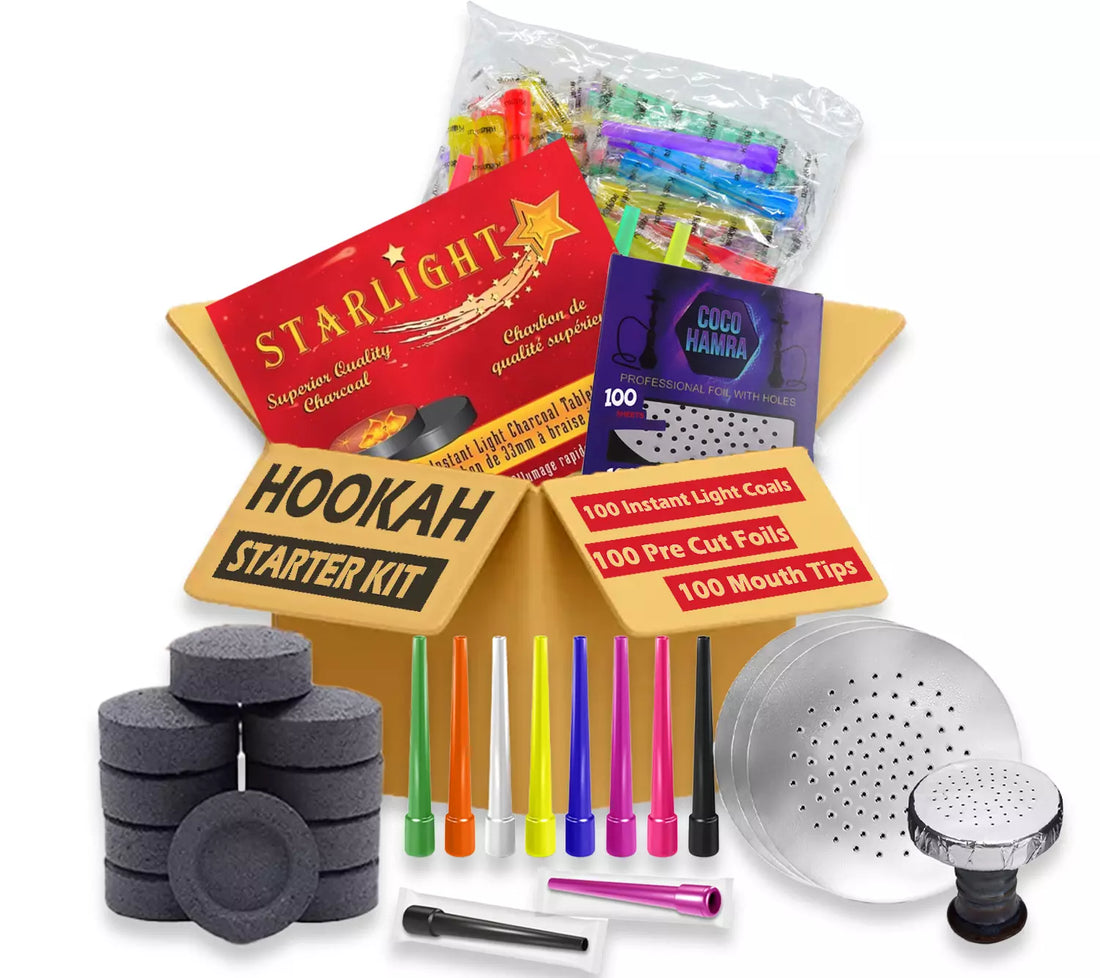 Hookah Starter Kit: 100 Starlight 33mm Instant Light | 100 Foils | 100 Mouth Tips ( 3 Pack )