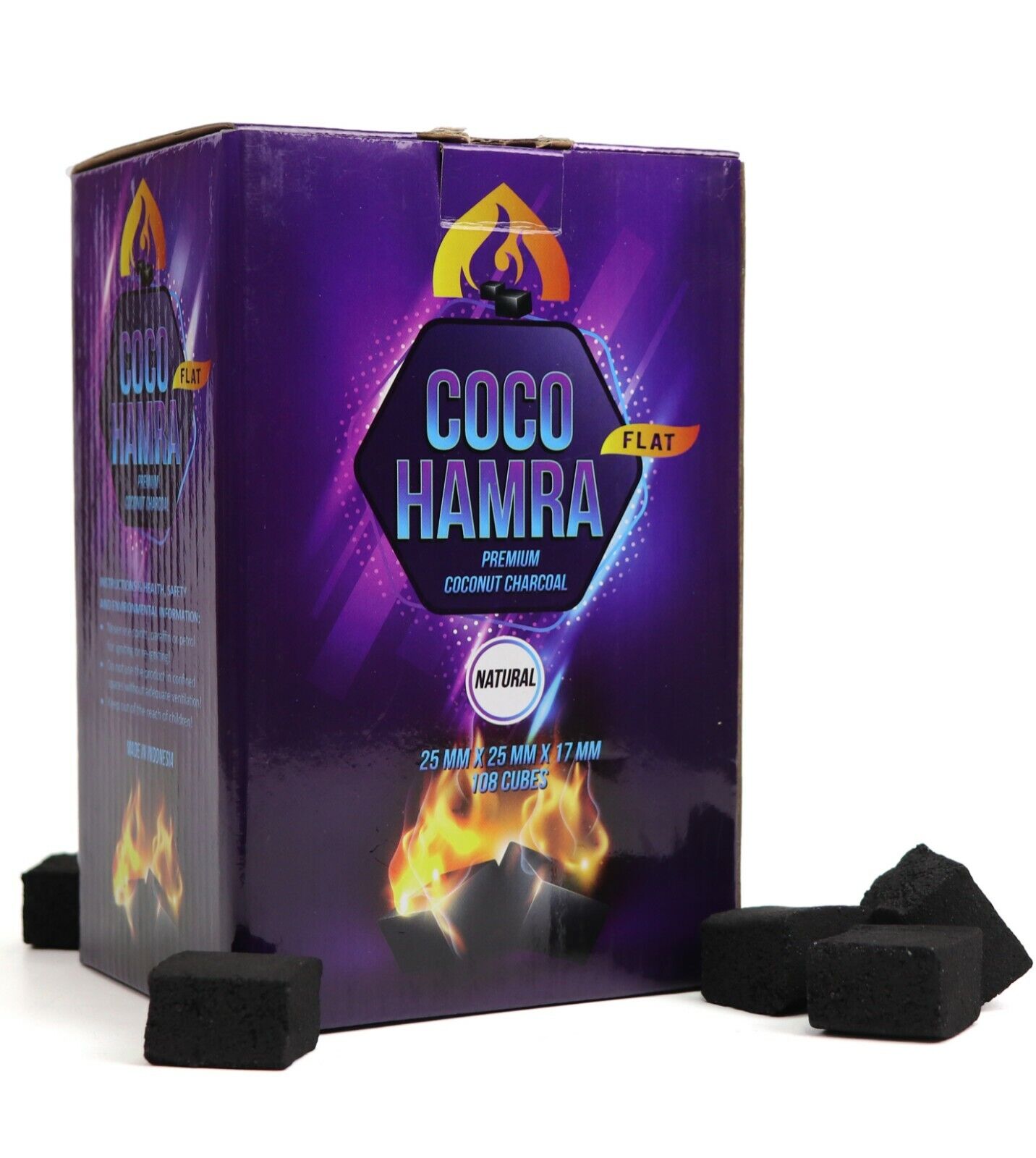 Coco Hamra Coconut Charcoal Flat Cubes 25mm  108 Count